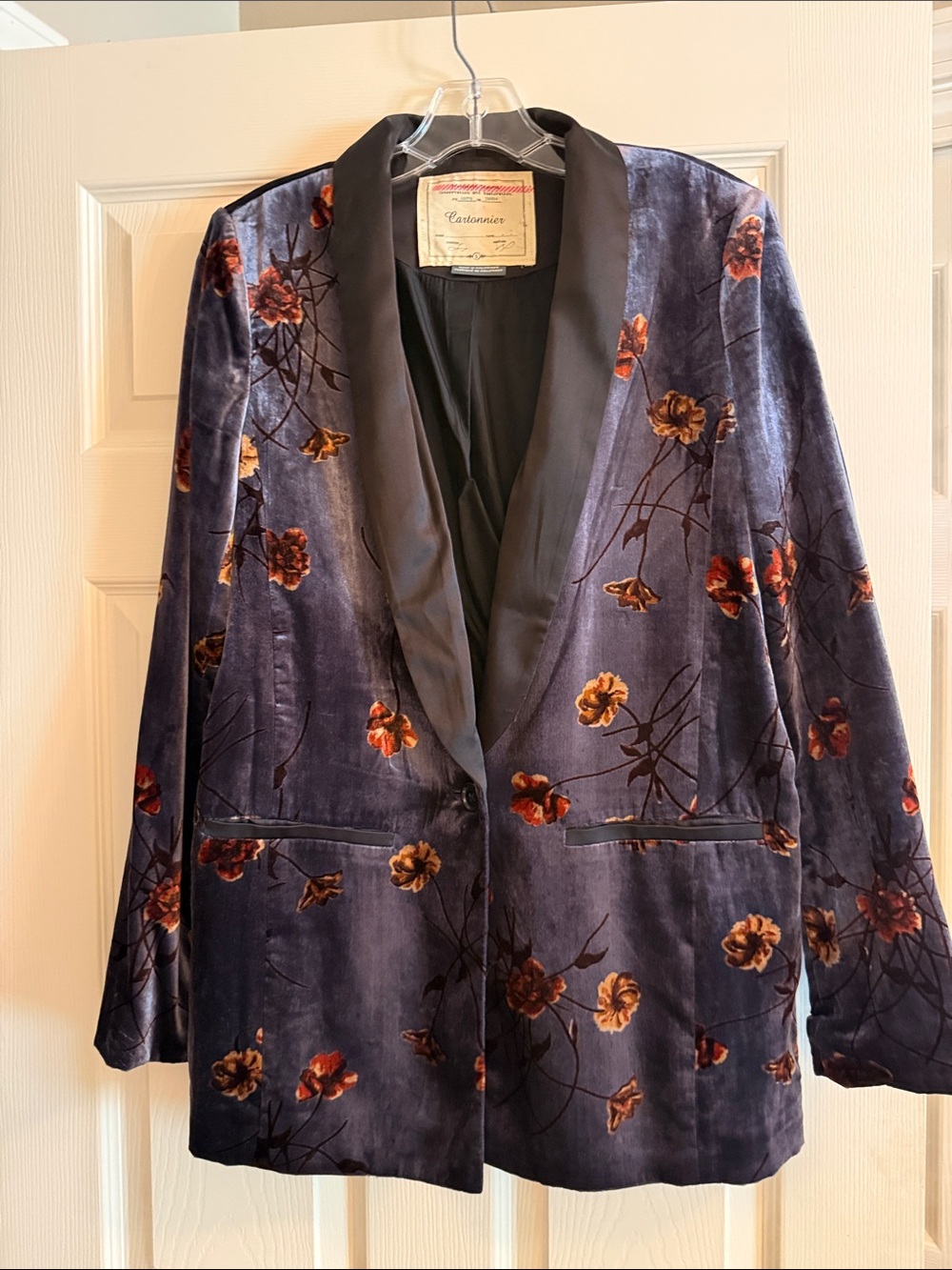 Cartonnier Velvet Floral Blazer - Deep Blue with Rust Flowers